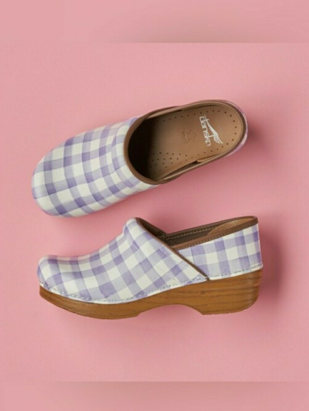Gingham Dansko Pro Lavender Honey Plaid Checker Clogs Boho Cottage Whimsy 36 38